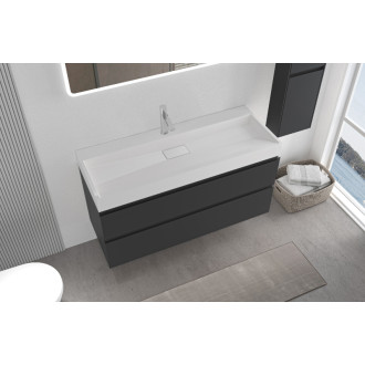 CERANO - Kúpeľňová skrinka Carole - čierna matná + umývadlo z lit. mramoru Vita - otvor - biela matná - 100x58x46 cm