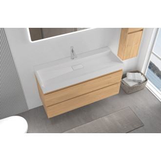 CERANO - Kúpeľňová skrinka Carole - dub medový + umývadlo z lit. mramoru Vita - otvor - biela matná - 100x58x46 cm