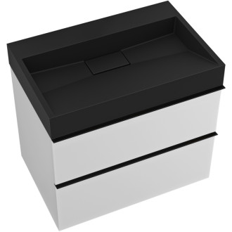 CERANO - Kúpeľňová skrinka Velora - biela matná - úchytka čierna + umývadlo z liateho mramoru Vita - čierna - 70x53x46 cm