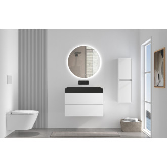 CERANO - Kúpeľňová skrinka Velora - biela matná - úchytka chróm + umývadlo z liateho mramoru Vita - čierna - 70x53x46 cm