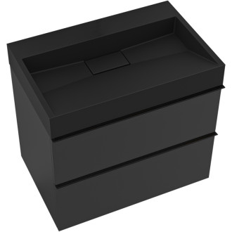 CERANO - Kúpeľňová skrinka Velora - čierna matná - úchytka čierna + umývadlo z liateho mramoru Vita - čierna - 70x53x46 cm