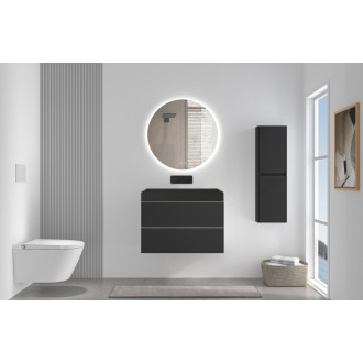 CERANO - Kúpeľňová skrinka Velora - čierna matná - úchytka chróm + umývadlo z liateho mramoru Vita - čierna - 70x53x46 cm