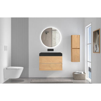 CERANO - Kúpeľňová skrinka Velora - dub medový - úchytka chróm + umývadlo z liateho mramoru Vita - čierna - 70x53x46 cm