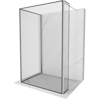 Mexen Kioto Sprchová zástena 140 x 90 x 40 cm, čierny rám, kartáčovaný nikel - 800-140-090-221-97-70-040