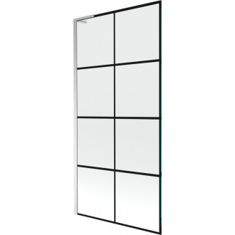 Vaňová zástena Mexen Next L s jedným krídlom 90 x 150 cm, čierna mriežka, chróm - 895-090-000-03-77-01