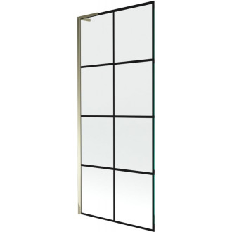 Vaňová zástena Mexen Next L s jedným krídlom 80 x 150 cm, čierna kockovaná, zlatá - 895-080-000-03-77-50