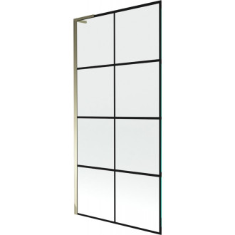 Vaňová zástena Mexen Next L s jedným krídlom 90 x 150 cm, čierna kockovaná, zlatá - 895-090-000-03-77-50