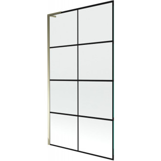 Vaňová zástena Mexen Next L s jedným krídlom 100 x 150 cm, čierna kockovaná, zlatá - 895-100-000-03-77-50