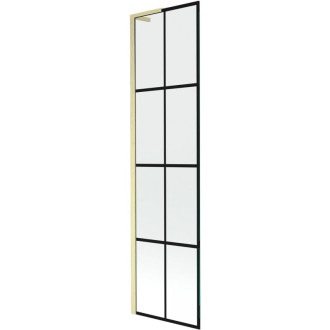 Vaňová zástena Mexen Next L s jedným krídlom 50 x 150 cm, čierna kockovaná, kartáčované zlato - 895-050-000-03-77-55