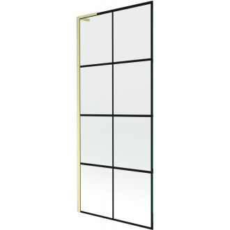 Vaňová zástena Mexen Next L s jedným krídlom 80 x 150 cm, čierna kockovaná, kartáčované zlato - 895-080-000-03-77-55