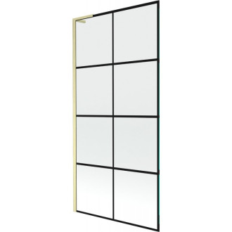 Vaňová zástena Mexen Next L s jedným krídlom 90 x 150 cm, čierna kockovaná, kartáčované zlato - 895-090-000-03-77-55