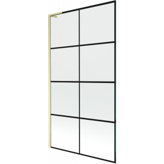 Vaňová zástena Mexen Next L s jedným krídlom 100 x 150 cm, čierna kockovaná, kartáčované zlato - 895-100-000-03-77-55