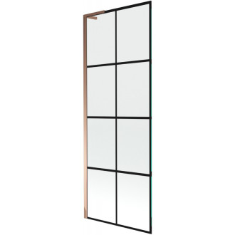 Vaňová zástena Mexen Next L s jedným krídlom 70 x 150 cm, čierny kockovaný vzor, ružové zlato - 895-070-000-03-77-60