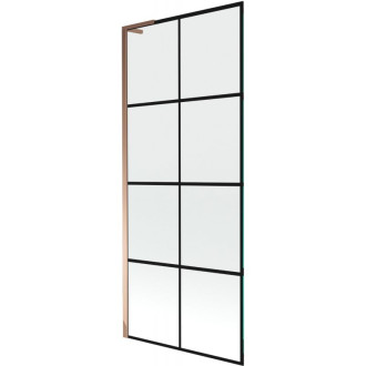 Vaňová zástena Mexen Next L s jedným krídlom 80 x 150 cm, čierny kockovaný vzor, ružové zlato - 895-080-000-03-77-60