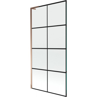 Vaňová zástena Mexen Next L s jedným krídlom 90 x 150 cm, čierny kockovaný vzor, ružové zlato - 895-090-000-03-77-60