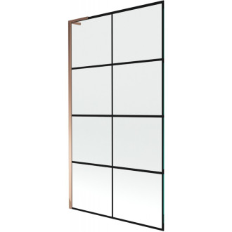 Vaňová zástena Mexen Next L s jedným krídlom 100 x 150 cm, čierny kockovaný vzor, ružové zlato - 895-100-000-03-77-60