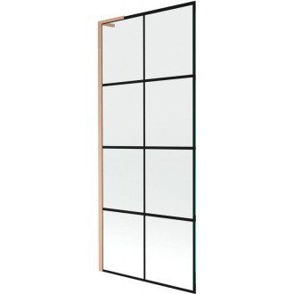 Vaňová zástena Mexen Next L s jedným krídlom 80 x 150 cm, čierna mriežka, kartáčovaná meď - 895-080-000-03-77-65