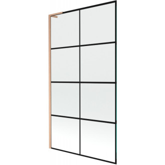 Vaňová zástena Mexen Next L s jedným krídlom 100 x 150 cm, čierna mriežka, kartáčovaná meď - 895-100-000-03-77-65