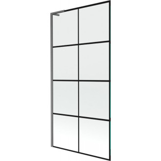 Vaňová zástena Mexen Next L s jedným krídlom 90 x 150 cm, čierna kockovaná, kartáčovaná pištoľovo sivá - 895-090-000-03-77-66