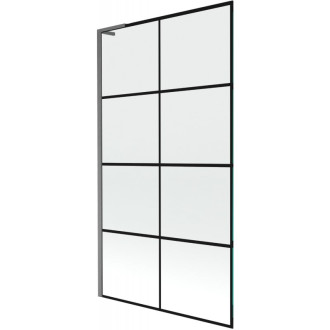 Vaňová zástena Mexen Next L s jedným krídlom 100 x 150 cm, čierna kockovaná, kartáčovaná pištoľovo sivá - 895-100-000-03-77-66