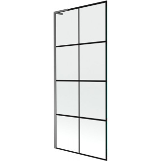 Vaňová zástena Mexen Next L s jedným krídlom 80 x 150 cm, čierna mriežka, strieborná - 895-080-000-03-77-95