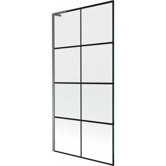 Vaňová zástena Mexen Next L s jedným krídlom 90 x 150 cm, čierna mriežka, strieborná - 895-090-000-03-77-95
