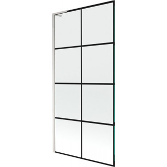 Vaňová zástena Mexen Next L s jedným krídlom 90 x 150 cm, čierna mriežka, kartáčovaný nikel - 895-090-000-03-77-97