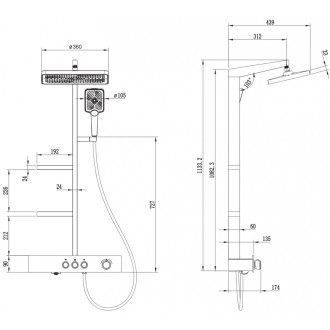 Sprchová súprava Mexen Saxx na montáž na povrch s dažďovou sprchovou hlavicou a batériou, biela - 78102-20