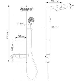 Sprchová súprava Mexen Dizzy na montáž na povrch s dažďovou sprchovou hlavicou a batériou, čierna - 78104-70