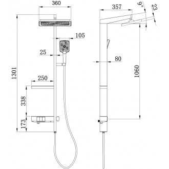 Sprchová súprava Mexen Roar na montáž na povrch s dažďovou sprchovou hlavicou a batériou, biela - 78105-20