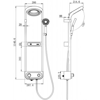 Sprchová súprava Mexen Peak na montáž na povrch s dažďovou sprchovou hlavicou a batériou, LED displej, čierna - 78106-70
