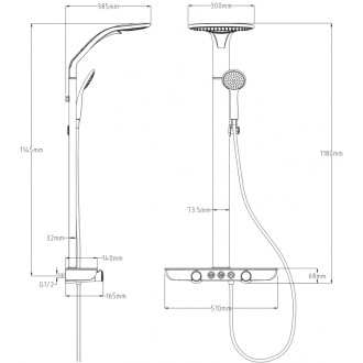 Sprchová súprava Mexen Bolt na montáž na povrch s hlavicou dažďová sprcha a batériou, čierna/chróm - 78108-71
