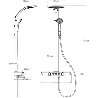 Sprchová súprava Mexen Blaze na montáž na povrch s hlavicou dažďová sprcha a batériou, čierna/chróm - 78109-71