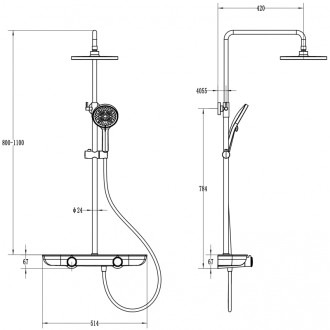 Sprchová súprava Mexen Axis na montáž na povrch s dažďovou sprchovou hlavicou a batériou, zlatá/čierna - 78112-75