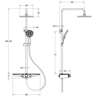 Sprchová súprava Mexen Exxo na montáž na povrch s dažďovou sprchovou hlavicou a batériou, čierna - 78113-70
