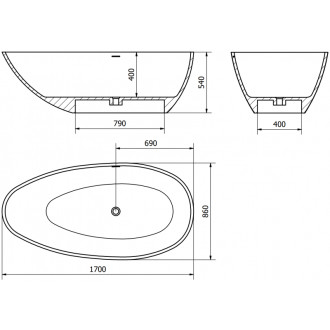 Voľne stojaca vaňa Mexen Milano z konglomerátu 170 x 86 cm, matná biela - 57301708500