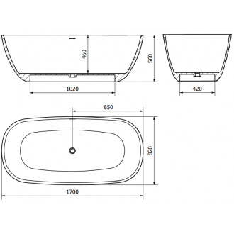 Voľne stojaca vaňa Mexen Como z konglomerátu 170 x 82 cm, matný betón - 57311708261