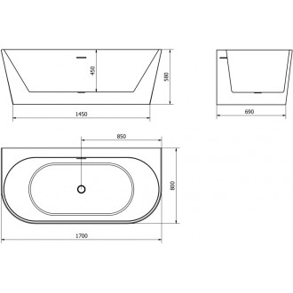 Voľne stojaca závesná vaňa Mexen Oval+ 170 x 80 cm, biela, prepad kartáčovaný zlatý - 52681708000-55