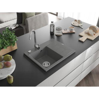 Jednodrezový žulový drez Mexen Ben s odkvapkávačom, ľavý, 600 x 500 mm, sivý, chrómovaný sifón - 6522605000-71