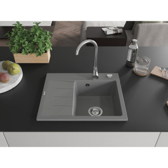 Jednodrezový žulový drez Mexen Ben s odkvapkávačom, pravý, 600 x 500 mm, sivý, chrómovaný sifón - 6523605000-71