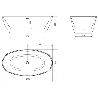 Voľne stojaca vaňa Mexen Eris 180 x 95 cm, biela, prepad vo farbe delového kovu - 53441809500-95