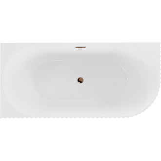 Voľne stojaca rohová vaňa Mexen Gia s drážkovaným prepadom ľavá 150 x 75 cm, lesklá biela, ružovo-zlatý prepad - 52701507500L-60