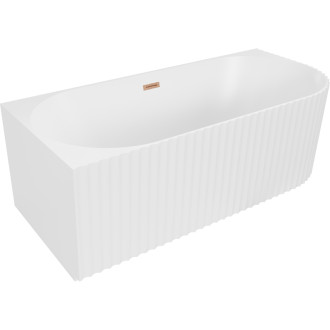 Voľne stojaca rohová vaňa Mexen Gia s drážkovaným prepadom ľavá 150 x 75 cm, matná biela, prepad kartáčovaná meď - 52701507501L-65