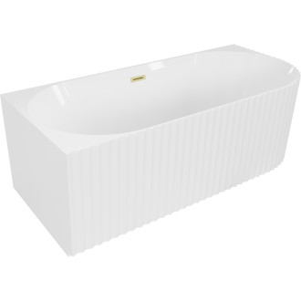 Voľne stojaca rohová vaňa Mexen Gia s drážkovaným prepadom ľavá 170 x 80 cm, lesklá biela, prepad kartáčovaný zlatý - 52701708000L-55