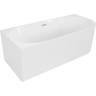 Voľne stojaca rohová vaňa Mexen Gia s drážkovaným prepadom ľavá 170 x 80 cm, lesklá biela, prepad kartáčovaný nikel - 52701708000L-97