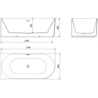 Voľne stojaca rohová vaňa Mexen Gia s drážkovaným prepadom ľavá 170 x 80 cm, matná čierna, prepad kartáčovaný nikel - 52701708071L-97