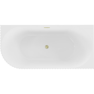 Voľne stojaca rohová vaňa Mexen Gia, drážkovaná, pravá, 150 x 75 cm, lesklá biela, prepad kartáčovaný zlatý - 52701507500P-55
