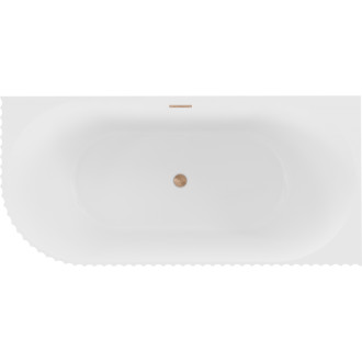 Voľne stojaca rohová vaňa Mexen Gia, drážkovaná, pravá, 150 x 75 cm, matná biela, prepad kartáčovaná meď - 52701507501P-65