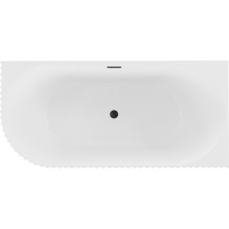 Voľne stojaca rohová vaňa Mexen Gia s drážkovaným uzáverom pravá 150 x 75 cm, matná biela, čierny prepad - 52701507501P-70