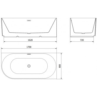Voľne stojaca rohová vaňa Mexen Gia, drážkovaná, pravá, 170 x 80 cm, matná biela, kartáčovaný prepad vo farbe gun gray - 52701708001P-66